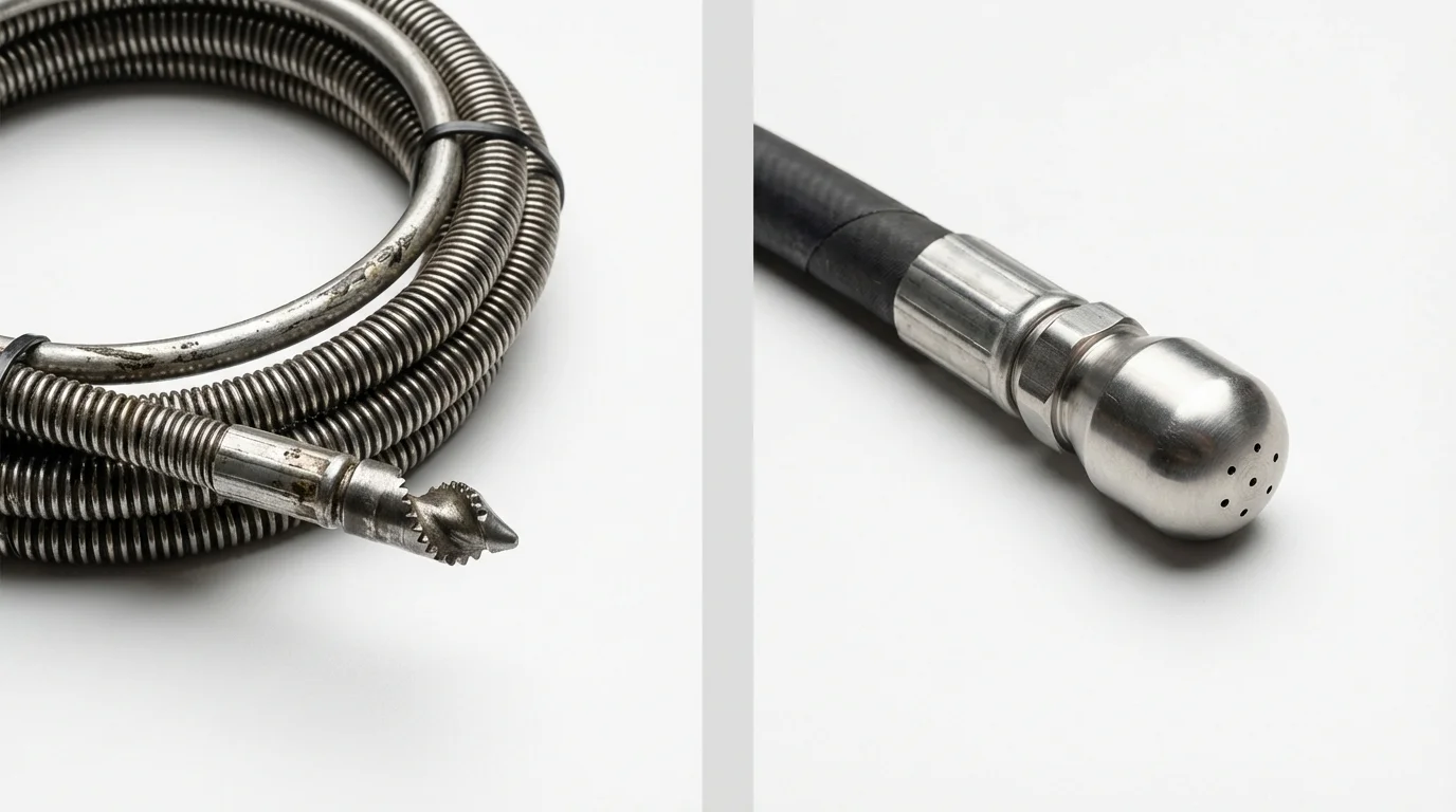 Drain snake cable and hydro jetting nozzle used for drain cleaning in Yorba Linda, CA