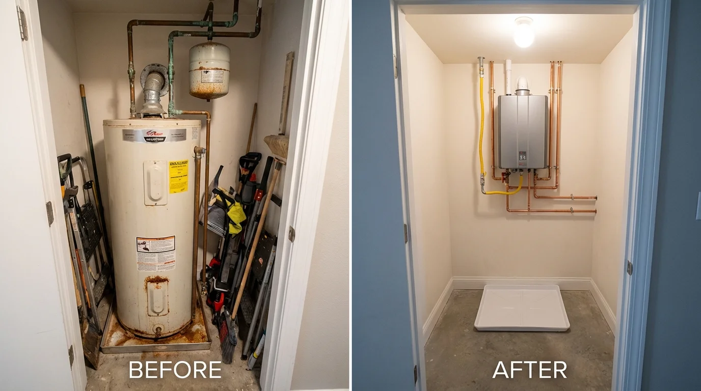 Tank water heater versus wall-mounted tankless unit comparison for Yorba Linda, CA homeowners