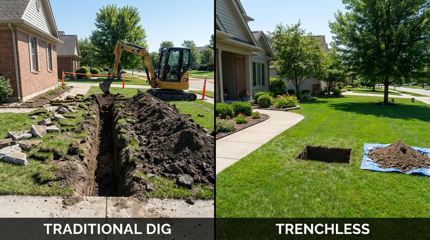 Trenchless sewer repair with minimal yard damage versus traditional excavation in Yorba Linda, CA